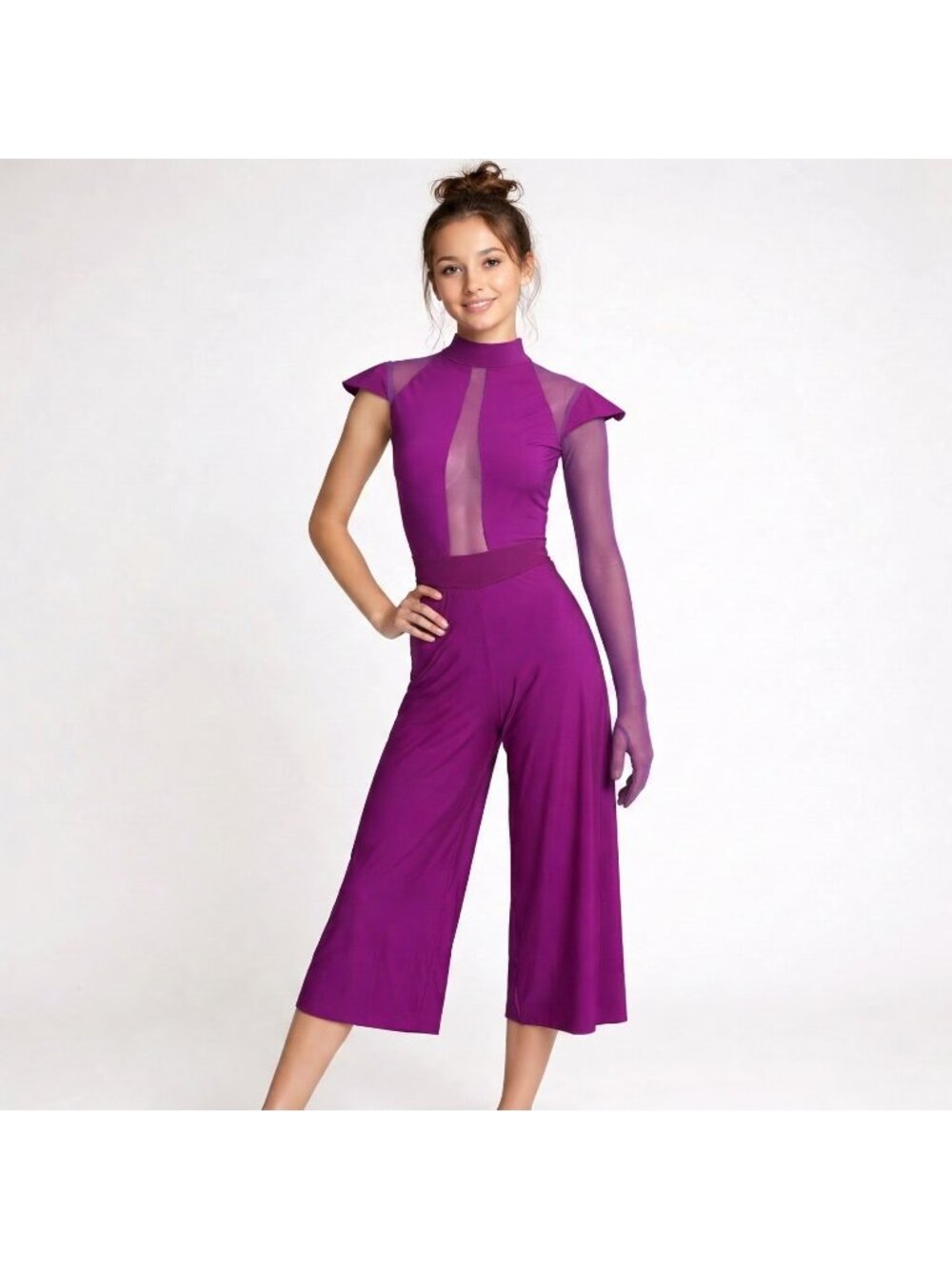Girl's Custom Dance Costume Edgy One Piece Unitard in Purple Color & size 12-14